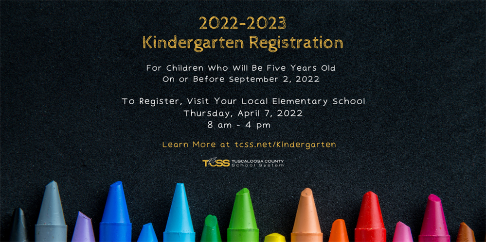 Chalk board with crayons. Text: Kindergarten Registration information that is listed on this page - English version Chalk board with crayons. Text: Kindergarten Registration information that is listed on this page - English version